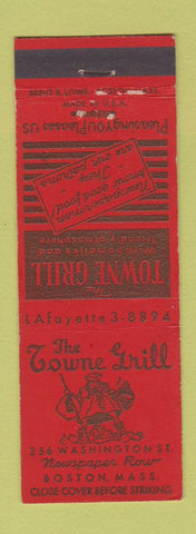 Matchbook Cover - Towne Grill Boston MA