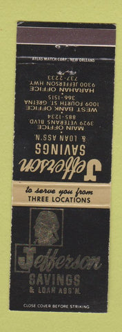 Matchbook Cover - Jefferson Savings and Loan New Orleans LA Harahan