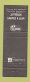 Matchbook Cover - Jefferson Savings and Loan New Orleans LA Harahan