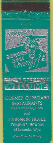 Matchbook Cover - Corner Cupboard Laramie WY Grand Lake CO