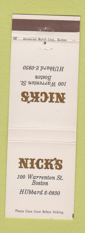 Matchbook Cover - Nick's Boston MA