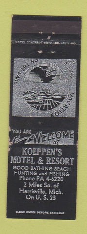 Matchbook Cover - Koeppen's Motel Resort Harrisville MI WORN