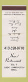 Matchbook Cover - Hans' Restaurant Great Barrington MA