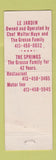 Matchbook Cover - Springs Restaurant Motor Inn New Ashford MA Williamstown