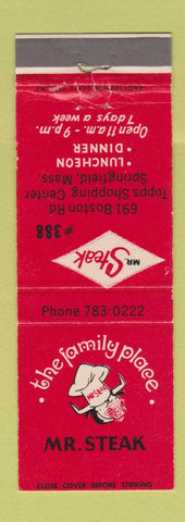 Matchbook Cover - Mr Steak Springfield MA restaurant