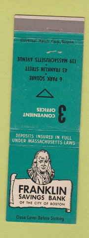 Matchbook Cover - Franklin Savings Bank Boston MA Benjamin