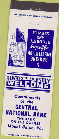 Matchbook Cover - Central National Bank Mount Union Pa