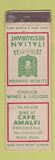 Matchbook Cover - Cafe Amalfi Boston MA Italian Restaurant WEAR