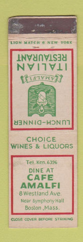 Matchbook Cover - Cafe Amalfi Boston MA Italian Restaurant WEAR