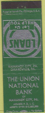 Matchbook Cover - Union National Bank Mahonoy City PA