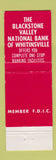 Matchbook Cover - Blackstone Valley National Bank Uxbridge Whitinsville MA