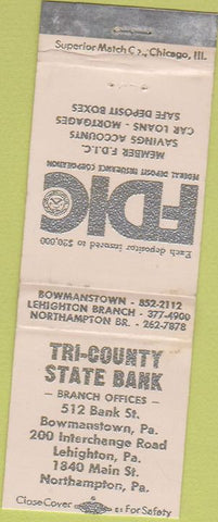 Matchbook Cover - Tri County State Bank Northampton PA
