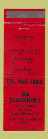 Matchbook Cover - Ma Glockner's Restaurant North Bellingham MA WEAR