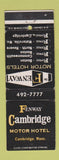 Matchbook Cover - Fenway Cambridge Motor Hotel Cambridge MA