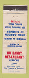 Matchbook Cover - Du Barry French Restaurant Boston MA