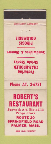 Matchbook Cover - Robert's Restaurant Palmer MA WEAR