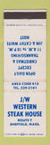 Matchbook Cover - JW Western Steak House Sheffield MA WEAR