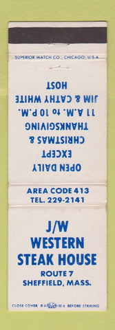 Matchbook Cover - JW Western Steak House Sheffield MA WEAR