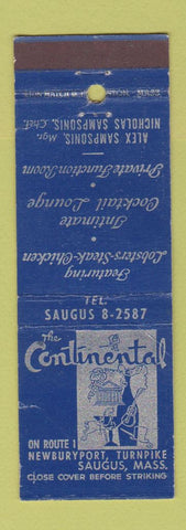 Matchbook Cover - Continental Restaurant Saugus MA WORN