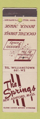 Matchbook Cover - The Springs Restaurant New Ashford MA WEAR