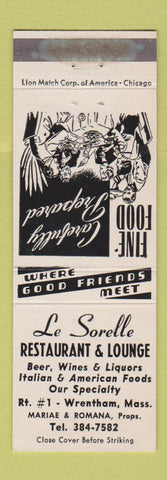 Matchbook Cover - Le Sorelle Restaurant Wrentham MA WEAR