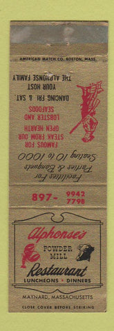 Matchbook Cover - Alphonse's Powder Mill Restaurant Maynard MA WEAR