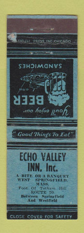 Matchbook Cover - Echo Valley Inn West Springfield MA WORN