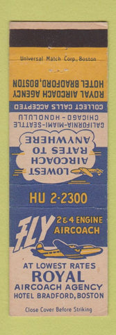 Matchbook Cover - Royal Aircoach Agency Hotel Bradford Boston MA