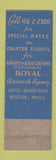Matchbook Cover - Royal Aircoach Agency Hotel Bradford Boston MA