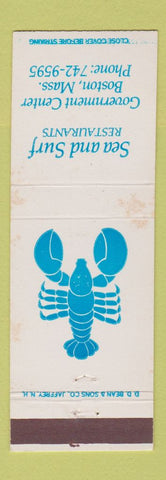Matchbook Cover - Sea and Surf Restaurants Boston MA lobster WEAR