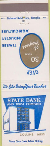 Matchbook Cover - State Bank Collins MS