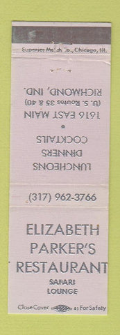 Matchbook Cover - Elizabeth Parker's Restaurant Richmond IN