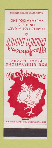 Matchbook Cover - Mrs Johnson's Chicken Dinner Valparaiso IN