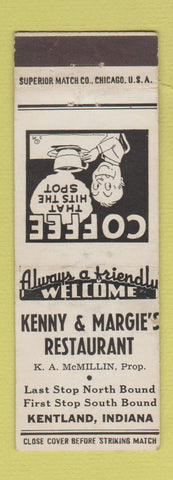 Matchbook Cover - Kenny and Margie's Restaurant Kentland IN