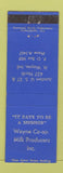 Matchbook Cover - Wayne COOP Milk Dairy Fort Wayne IN WEAR
