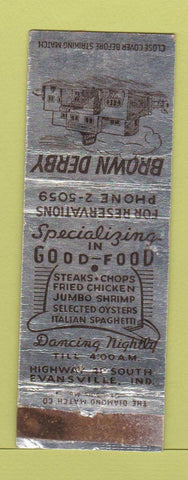 Matchbook Cover - Brown Derby Restaurant Evansville IN WORN