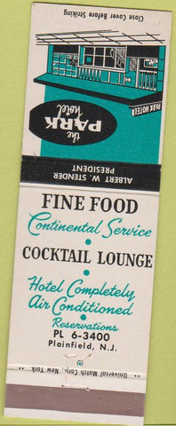 Matchbook Cover - Park Hotel Plainfield NJ