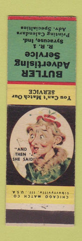 Matchbook Cover - Butler Advertising Syracuse IN