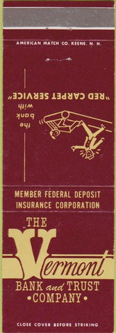 Matchbook Cover - Vermont Bank Trust Co