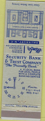 Matchbook Cover - Security Bank Salisbury NC