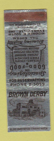 Matchbook Cover - Brown Derby Restaurant Evansville IN WEAR
