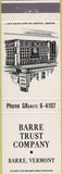 Matchbook Cover - Barre Trust Co Barre VT