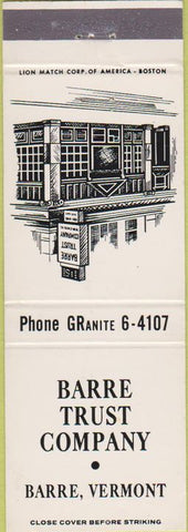 Matchbook Cover - Barre Trust Co Barre VT