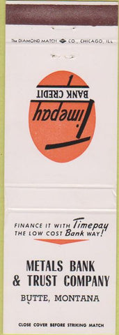 Matchbook Cover - Metals Bank Trust Butte MT WEAR