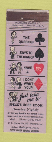 Matchbook Cover - Speck's Rose Room Marrero LA