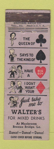 Matchbook Cover - Walter's Bar Breaux Bridge LA WORN