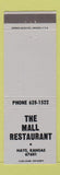 Matchbook Cover - Mall Restaurant Hays KS