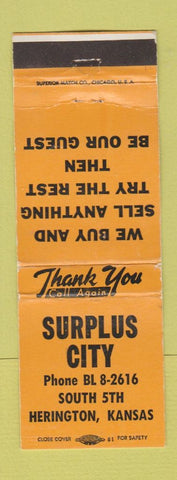 Matchbook Cover - Surplus City Herington KS WORN ORANGE