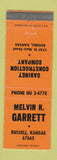 Matchbook Cover - Melvin Garrett Cabinets Russell KS