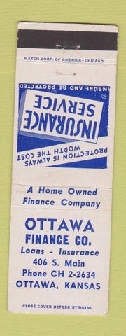 Matchbook Cover - Ottawa Finance KS insurance